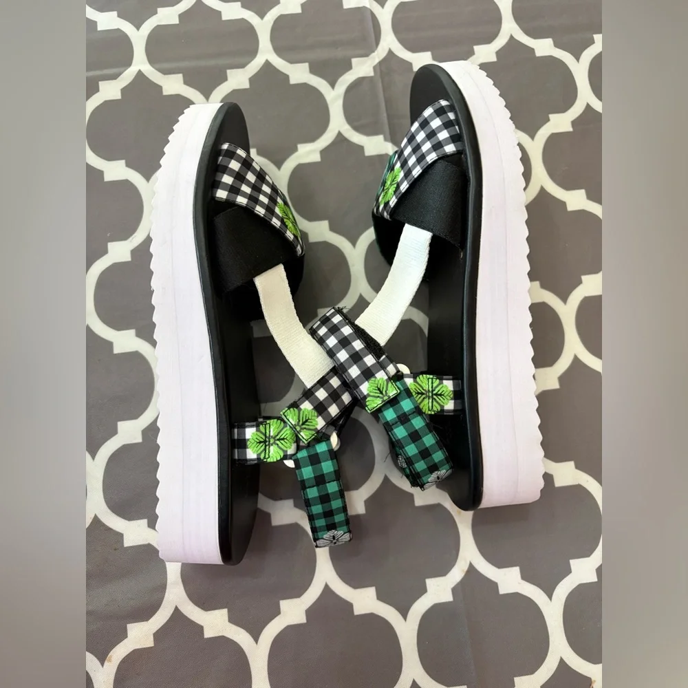 KATE SPADE Dotty Gingham Velcro Platform Sandals NIB